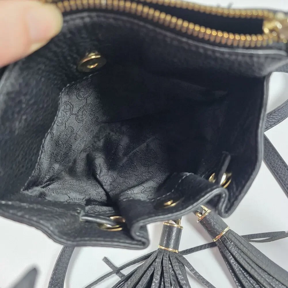 Michael Kors Black Pebbled Leather Small Crossbody Purse Gold Hardware Tassel